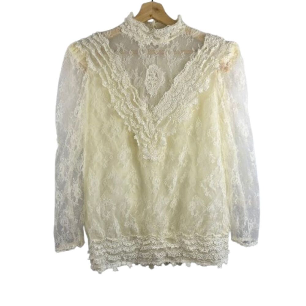 Samuel Scott Women's Victorian Style Ivory Coquette Floral Lace Top Size 11/12